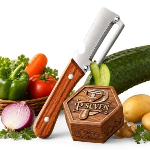 Image of Stainless Steel Vegetable Peeler with Wooden Handle & Built-in Bottle Opener - Single Blade Fruit & Veg Peeler with Ergonomic Grip, Rust Resistant Kitchen Tool for Home Cooking Use