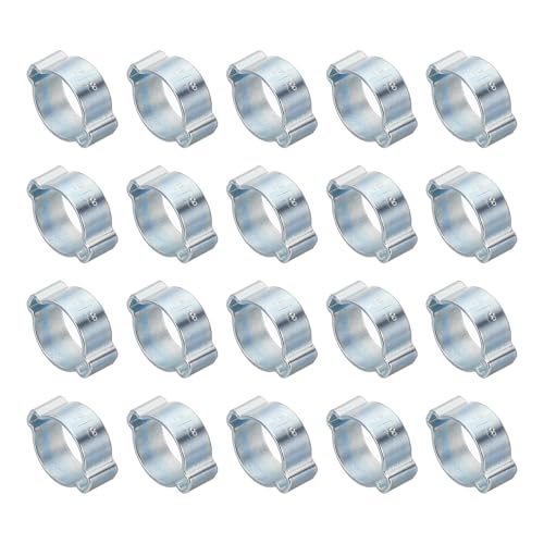 Image of PATIKIL 20 Pack 15-18mm Double Ear Hose Clamp, Galvanized Steel O Clip Crimp Rings for Fuel Petrol Pipe Tube Fitting Connections, Silver Tone