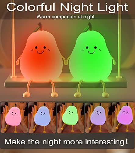 Glivpny Cute Pear Silicone Night Light for Kid,Soft LED Night Lamp for Baby and Toddler,Fruit NightLight for Boys and Girls,7 Color Rechargeable Kid Bedside Lamp for Nursery, Gifts for Boys Girls 6 41NvfCiIC3L. AC