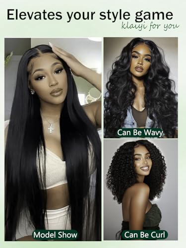 Image of KLAIYI Silky Straight Pre Everything Glueless Precut 13x4 Lace Front Wigs Human Hair Drawstring Pre Plucked Bleached Bye Bye Knots 30S Ready to Wear and Go Wigs for Black Women Natural Hairline 16Inch