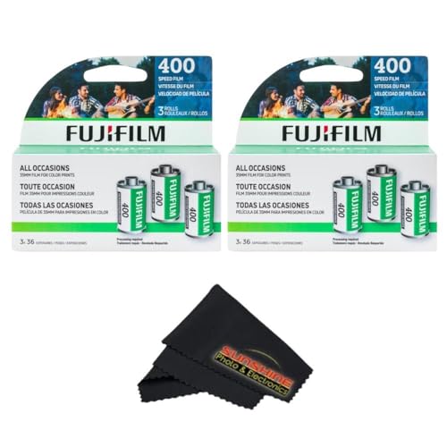 Fujifilm Fujicolor 400 Color Negative Film (35mm Roll Film, 3x36) + Sunshine Photo Microfiber Cleaning Cloth (2 Pack)