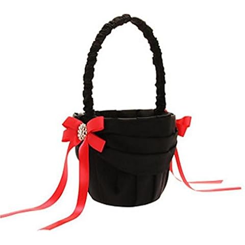 VALINK Black Flower Girl Basket with Bowknot Cover