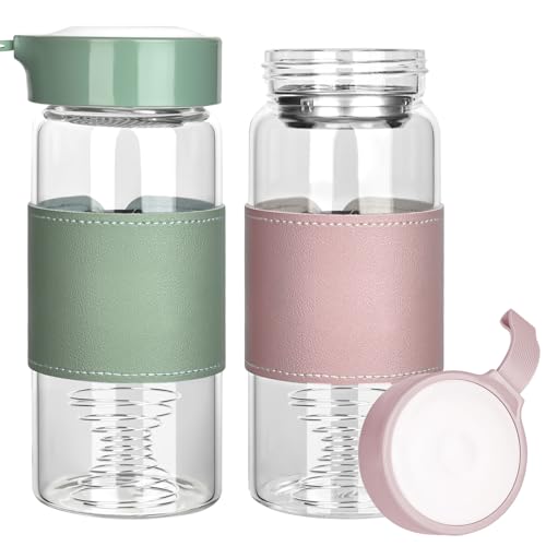 YYTECH 2 Stück Shaker Glas Kleine Glas Shaker Flasche Shake Becher Protein Shakers 16.2oz BPA-freies geruchloses mit Integriertem Sieb Und 304SS Mischball für Fitness und Protein-Shakes(B)