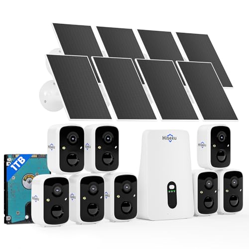 Image of Hiseeu Solar Security Cameras Wireless Outdoor System, 8 Cam-Kit, Expandable to 10CH, No Monthly Fee, Solar-Powered, Home Security Cameras System with 2K Color Night Vision, 2.4G & 5G WiFi, 1TB HDD