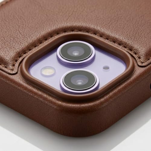 Image of amazon basics Premium PU Leather Case for iPhone 12, MagSafe Compatible Magnetic Ring, Sleek Protective Back Cover - [Brown]