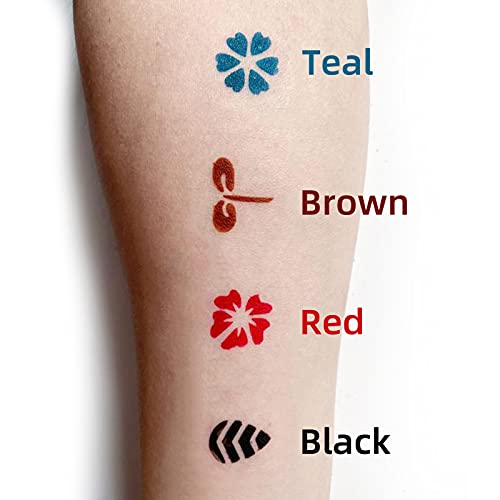 Bestatoo Temporary Tattoo Kit,Fake Tattoos Semi Permanent Tattoo Gel For Diy Body Painting Fake Freckles 52 Pcs Tattoo Stencils,Full Kit 4 Colors (Black/Red/Brown/Teal) #TOP3