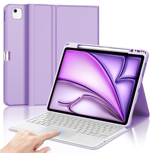 JADEMALL Clavier avec Touchpad pour iPad Air 13 (M2/M3 2024/2025), AZERTY Français Clavier Bluetooth avec Pavé Tactile pour iPad Air 13 2025/2024, Violet Clair