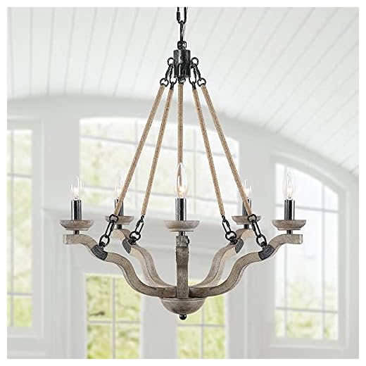 KNWZVC Vintage Wooden Chandeliers 5-Light Farmhouse Flaxen Hemp Rope Chandelier Rustic Antique Wood Hanging Ceiling Pendant Light Fixture for Dining Room Living Room Bedroom Foyer Bedroom