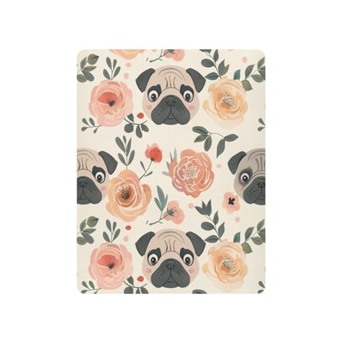 Image of Crib Sheets Pug Dog Flowers Stretchy Portable Sheets for Baby Toddler Breathable Soft Crib Mattress Sheet for Girls Boys