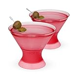 HOST Freeze Insulated Martini Cooling Cups, Plastic Freezer Gel Chiller Double Wall Stemless Cocktail Glass Set of 2, 9oz Punch Pink