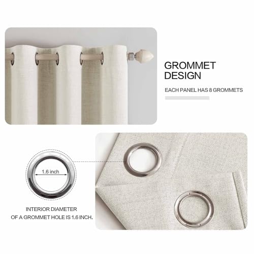 Image of MIULEE Linen Texture Curtains for Bedroom Solid 100% Blackout Thermal Insulated Linen Beige Curtains Grommet Room Darkening Drapes for Living Room 52x108 Inch (2 Panels)
