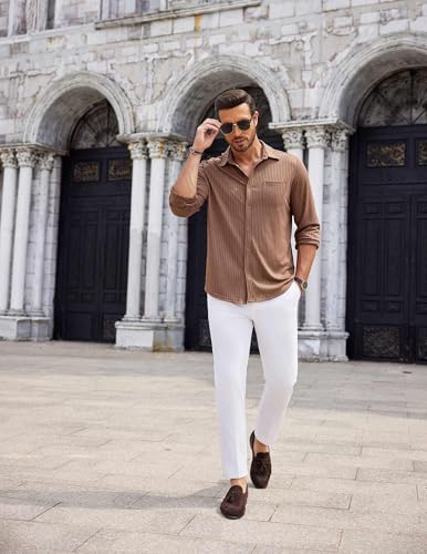 COOFANDY Men's Casual Button Down Shirt Long Sleeve Wrinkle Free Shirts Loose fit Shirt Textured Stretch Shirts with Pocket4