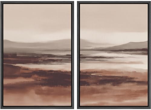 SIGNLEADER Framed Canvas Print Wall Art Warm Brown Minimal Landscape Abstract Illustrations Modern Art Decorative Minimal Relax/Calm for Living Room, Bedroom, Office - 16"" x24 x2 Black
