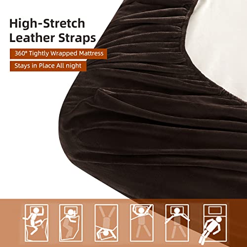 Velvet Flannel Fitted Sheet Queen Size,Super Soft Thickened Fleece Plush Bed Sheet Mattress Protector Cover,Warm Bed Fitted Sheets With 8-16" Deep Pocket,1 Pack Fitted Sheet Only（Khaki） #TOP6