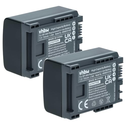 vhbw 2X Batterie Compatible avec Canon Legria FS22, FS305, FS200, FS306, FS21 caméra vidéo caméscope (750mAh, 7,2V, Li-ION) avec Puce d'information