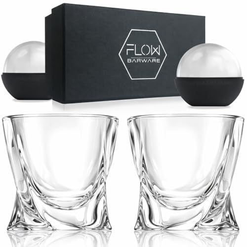 Juego de 2 vasos de whisky con diseño trenzado, vasos pesados perfectos para cócteles escoceses, bourbon, ginebra, tónico y negroni, Incluye 2 moldes para bolas de hielo