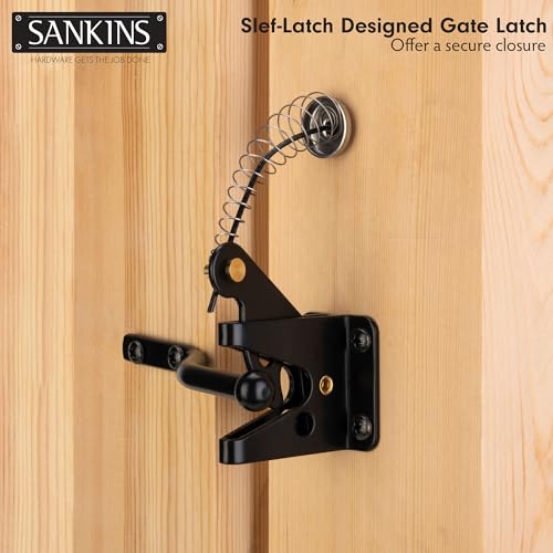SANKINS 2 Pcs Self-Locking Gate Latch with Spring Cable Pull for Wooden Fence Gate Heavy Duty, Post Mount Automatic Gravity Lever Gate Fence Door Latches for Wooden Fence Secure Pool Shed, Black - Thumbnail 5