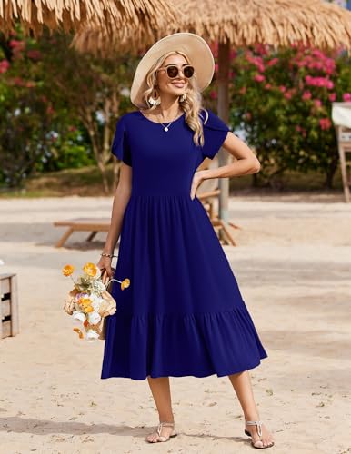 Image of Zeagoo Women Summer Midi A Line Dress Short Sleeve Casual Flowy Tiered Beach Long Sundress with Pockets 2026 Vacation Travel