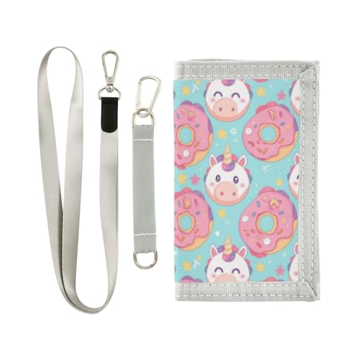 Wusikd Cute Unicorn Face Kids Wallet for Boys Girls Donut Stars Toddler Trifold Wallet Novelty Wallet for Teens Women Men