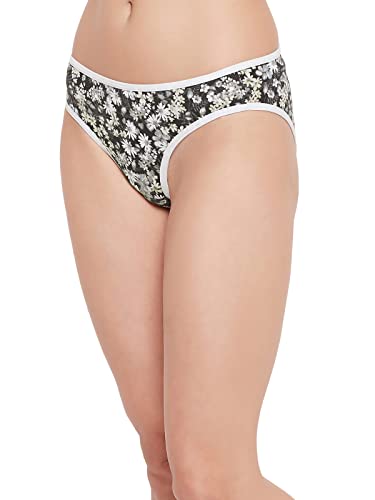 Image of Clovia Women's Cotton Pack of 2 Low Waist Floral Print Bikini Panty in Black & White
