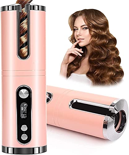 Curlador de Cabello automático inalámbrico de Hierro Curling Curler de Cabello automático operado rápidamente, Temporizador de Temperatura Ajustable, Pantalla de peluquería de Carga USB Pantalla LCD