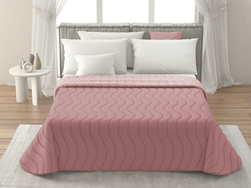 MAXIME MAISON - Tagesdecke 240x260 cm Cipria/Rosa Wendedesign, Tagesdecken Herbst/Frühling (100 gr/mq) Steppdecke Doppelbett Unterfüttert, Gesteppt,...