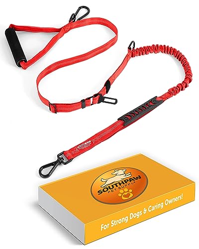 Shock Absorbing Bungee Dog Leash 4-7 ft. for Active Dogs with Seatbelt Buckle and Comfortable Padded Handle, Highly Reflective Extendable Heavy Duty Stretchy Tactical Dog Leash for Dog Owners (Red)