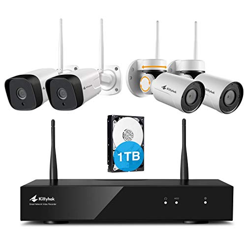 Kittyhok 8CH Wireless Security Camera System, 2pcs 1080P PTZ WiFi Camera 2pcs 2MP Bullet Camera Outdoor/Indoor, 100ft Night Visioin, Weatherproof, Motion Detection, Remote View Control, 1TB HDD