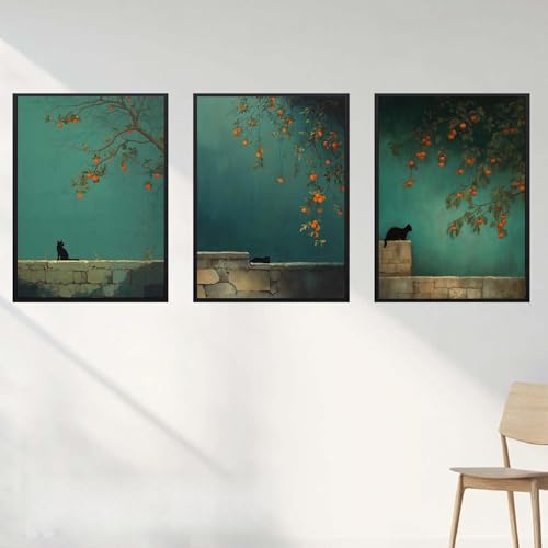 Tableau Toile Chat Noir Arbre Kaki Affiche Décoration Maison B