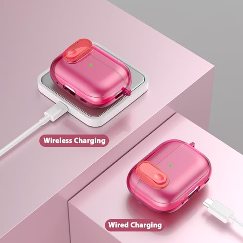 Image of (with Lock) Clear Case Compatible for Cute Apple Airpods Pro 1 /2 Cases Women, VISOOM TPU Transparency Air pods Pro 1st 2nd Generation Earbuds Rose Red Case Bling Keychain for Airpod iPod Pro2 /1