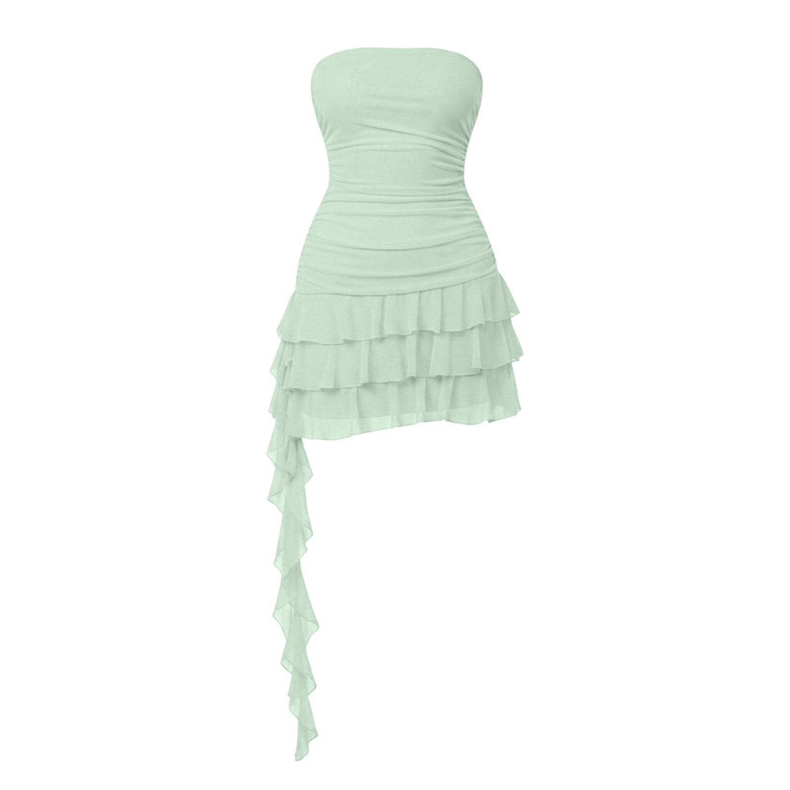 Mini Robe Bustier sans Bretelles Plis Volants étagés détail Bandeau Cou et Panneau asymétrique Fluide ajustée pour soirées et Looks Tendance
