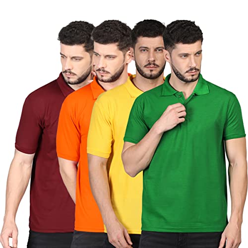 Image of INKKR Men's Solid Regular Fit T-Shirt (Polo Maroon-Orange-Yellow-P.Green-L