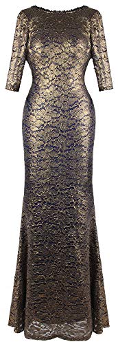 Angel-fashions Femme Demi Manche Dentelle Longue Robe de Marie (Small, Or) thumbnail