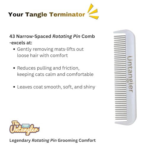 Image of Cat Comb with Silky Smooth Rotating Teeth - Clears Mats Gently (5 inch Ultra Fine Teeth; 7 inch Dual Teeth) (White, 5 inch)