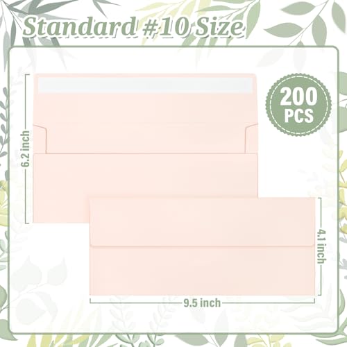Image of 200 Pcs #10 Light Pink Envelopes Letter Size Self Seal, Business Envelopes