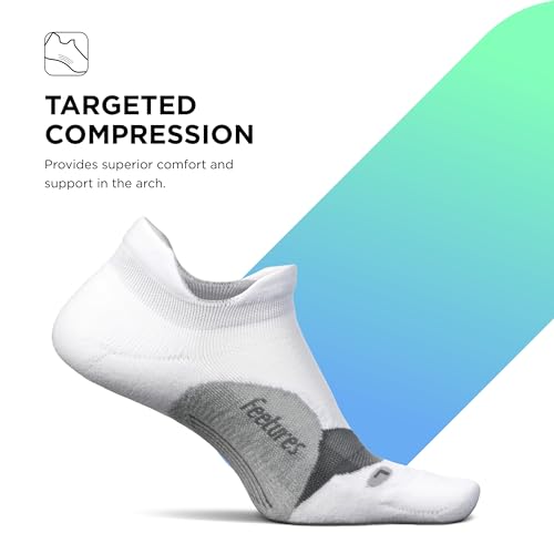 Feetures Elite Light Cushion No Show Tab Ankle Socks - Sport Sock with Targeted Compression - New White, S (6 Pair)3