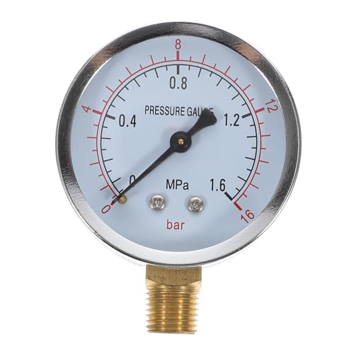 FONDOTIN エアコンプレッサー用圧力計 立式鉄製エアタンク気圧測定ゲージ 耐久性高く工業用低圧ガス測定対応 メーター読みやすい実用モデル