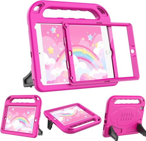 BMOUO Kids Case for iPad 6th/5th Generation (iPad 9.7-inch, 2017/2018), iPad 9.7/Air 2 Case with Screen Protector, Shockproof Handle Stand iPad 6th 5th Generation Cases for Kids, Rose