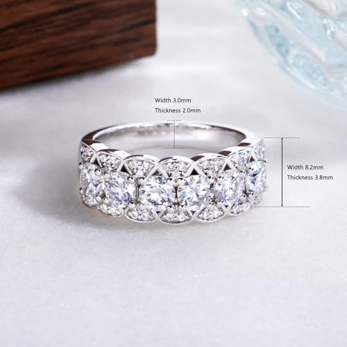 CannyCat Moissanite Eternity Ring for Women 4.0 mm VVS D color 2.0 CTTW Moissanites Wedding Band Platinum-Plated Silver Anniversary Engagement Chunky Wide Half Eternity Band2