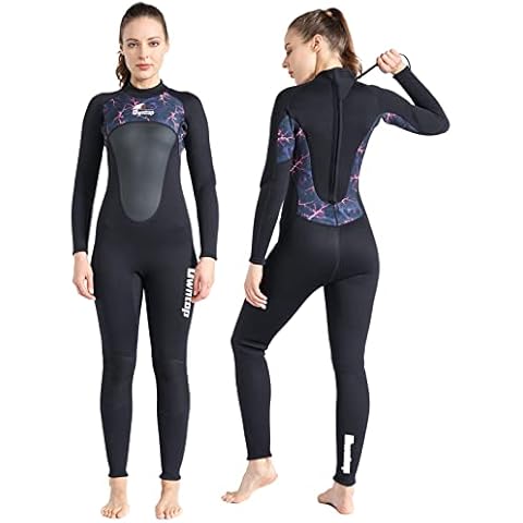 Owntop 3mm Neoprene Wetsuit for Men Women - One Piece Full Diving Suits, Long Sleeve Back Zip Swimsuit Stretch Thermal UPF50+ Sunsuit for Snorkeling Scuba Diving Swimming Surfing, Women Red Camo XL Cover
