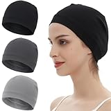 3 Pieces 100% Cotton Skull Caps Beanie for Men Women Lightweigt Night Cap Sleep Hats Breathable Helmet Liner