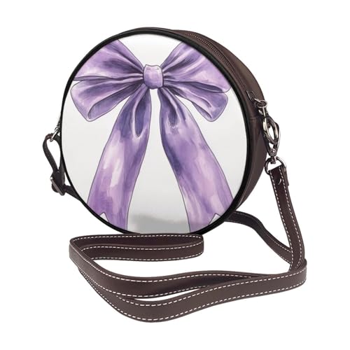 Watercolor Lavender Bow Tied With Tails Women Round Crossbody Bags Leather Sling Bag Purse2