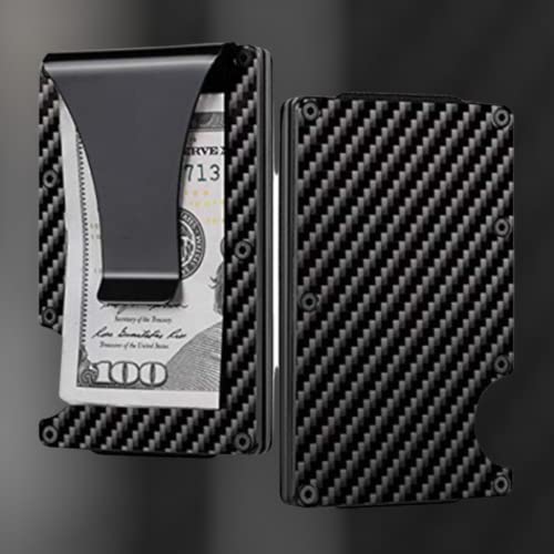Thin Minimalist Carbon Fiber Designed Wallet | Metal Aluminum Money Clip | RFID Card Holder | Black3
