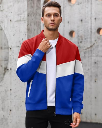 Image of HYPESTFIT Mens Lightweight Jacket Casual Bomber Jacket Color Block Varsity Coat