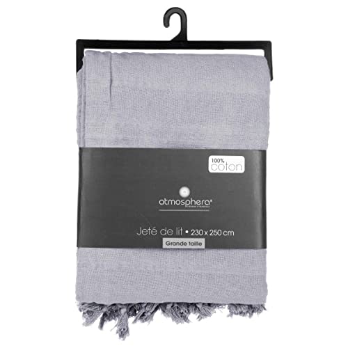 Jeté de lit en coton gris clair grande taille couvre-lit Atmosphera double