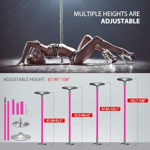 Modern-Depo Professional Spinning Static Dancing Pole Fixed Dance Pole Kit | Portable Removable Pole Adjustable Height Excellent for Home Exercise Studio Club Gym, Pink