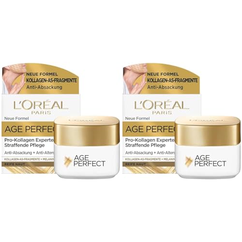 L'Oréal Paris Straffende Tagespflege, Anti-Aging Feuchtigkeitspflege gegen Altersflecken, Für reife Haut, Mit Kollagen-AS-Fragmenten, Age Perfect Pro-Kollagen Experte, 50 ml (Packung mit 2)