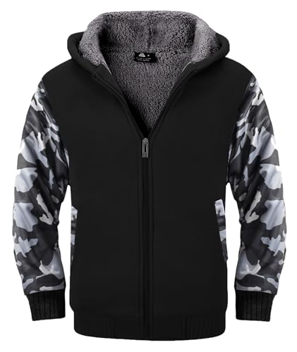 Image of SECOOD Kids Hoodie Fleece Jacket Warm Sherpa Lined Zip Up Hooded Sweatshirt Soft Winter Coat Boys Girls School Outerwear
