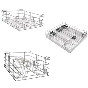 BLOO BASKET 202 Stainless Steel Modular Kitchen Basket Rectangular Utensils Drawer Basket Wired 6