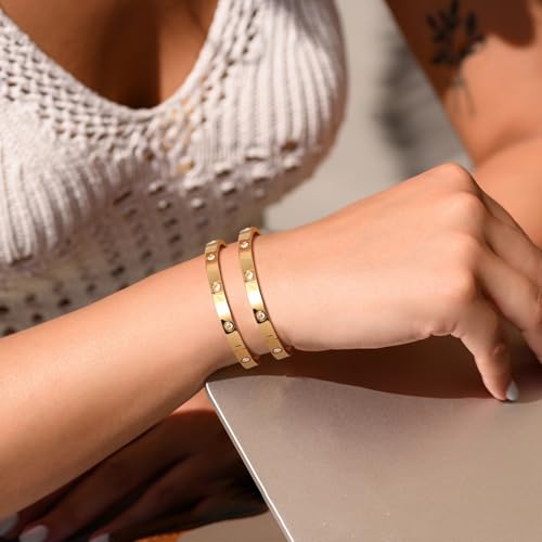 MPRAINBOW Gold Bracelets for Women, 2Pcs 18K Gold Plated Cubic Zirconia Bangle Crystal Friendship Bracelet Jewelry,Wedding Party Christmas Birthday Gifts for Her Girlfriend Sister Daughter4